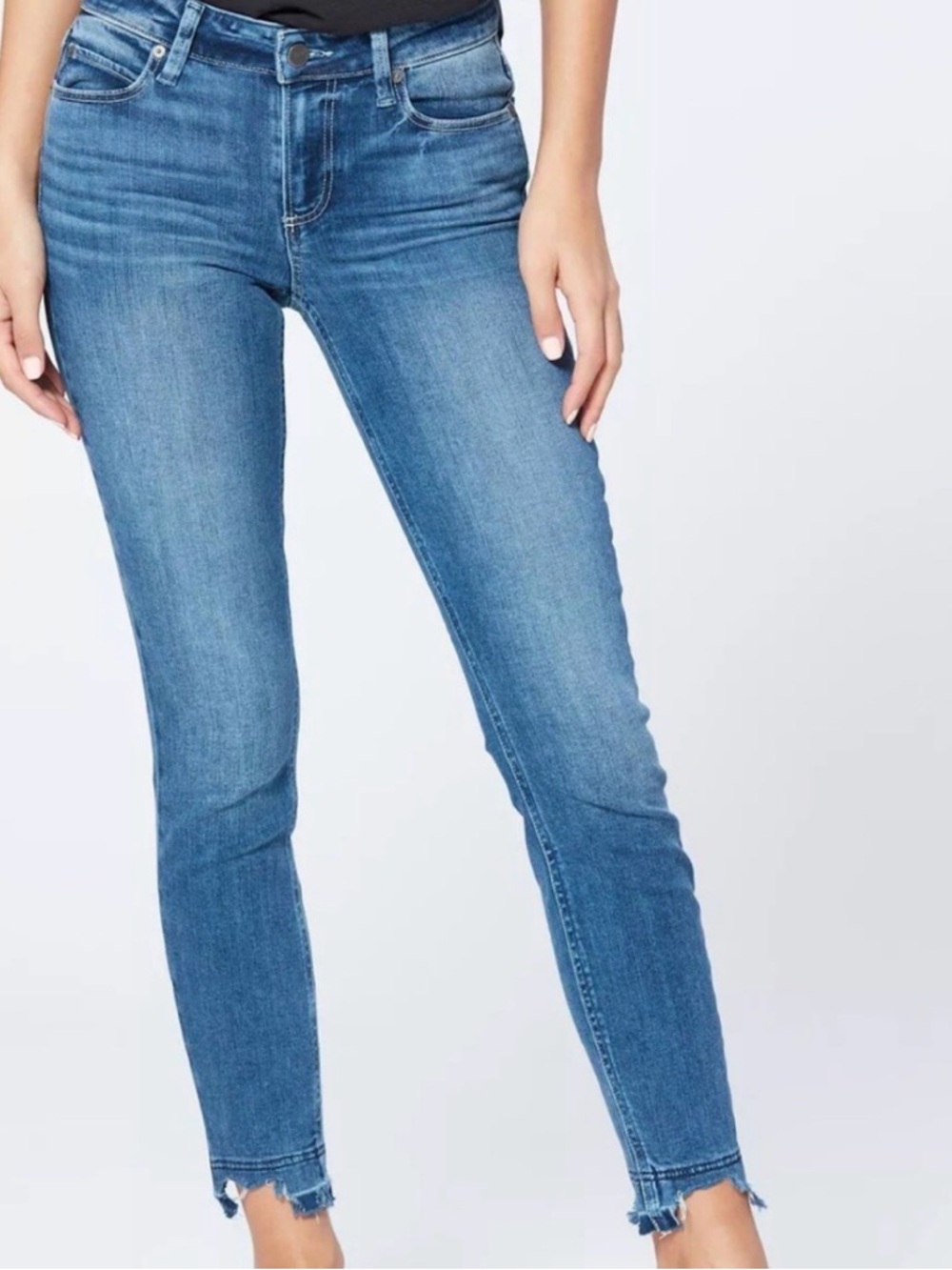 PAIGE Verdugo Skinny Jeans Raw Hem Distressed Medium Wash Size 27